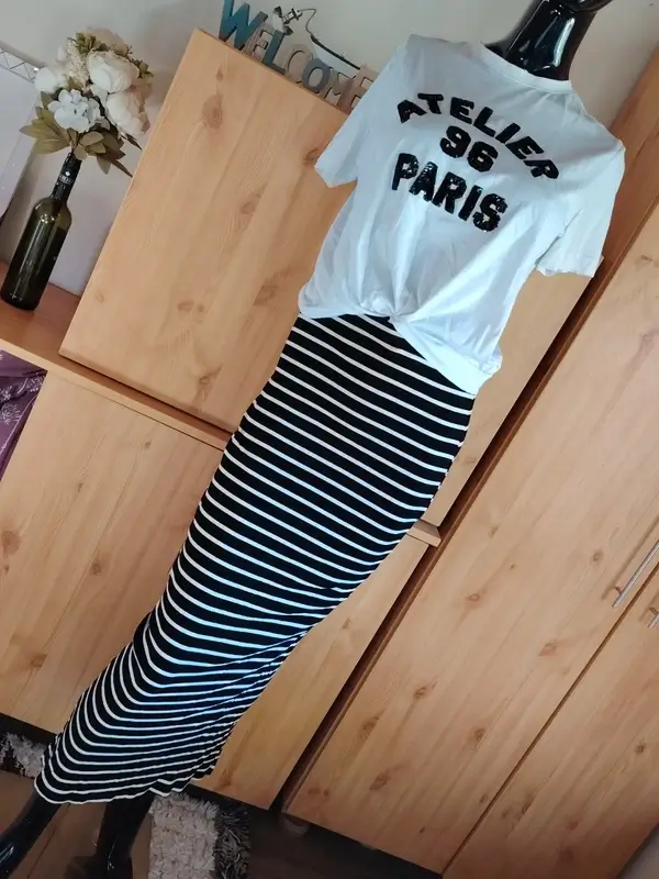 viva couture csíkos hátul sliccelt maxi szoknya m méret