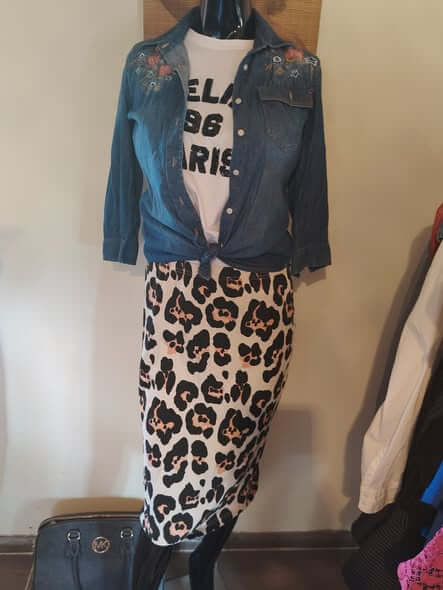 labelbe leopárd mintás midi szoknya m/l méret