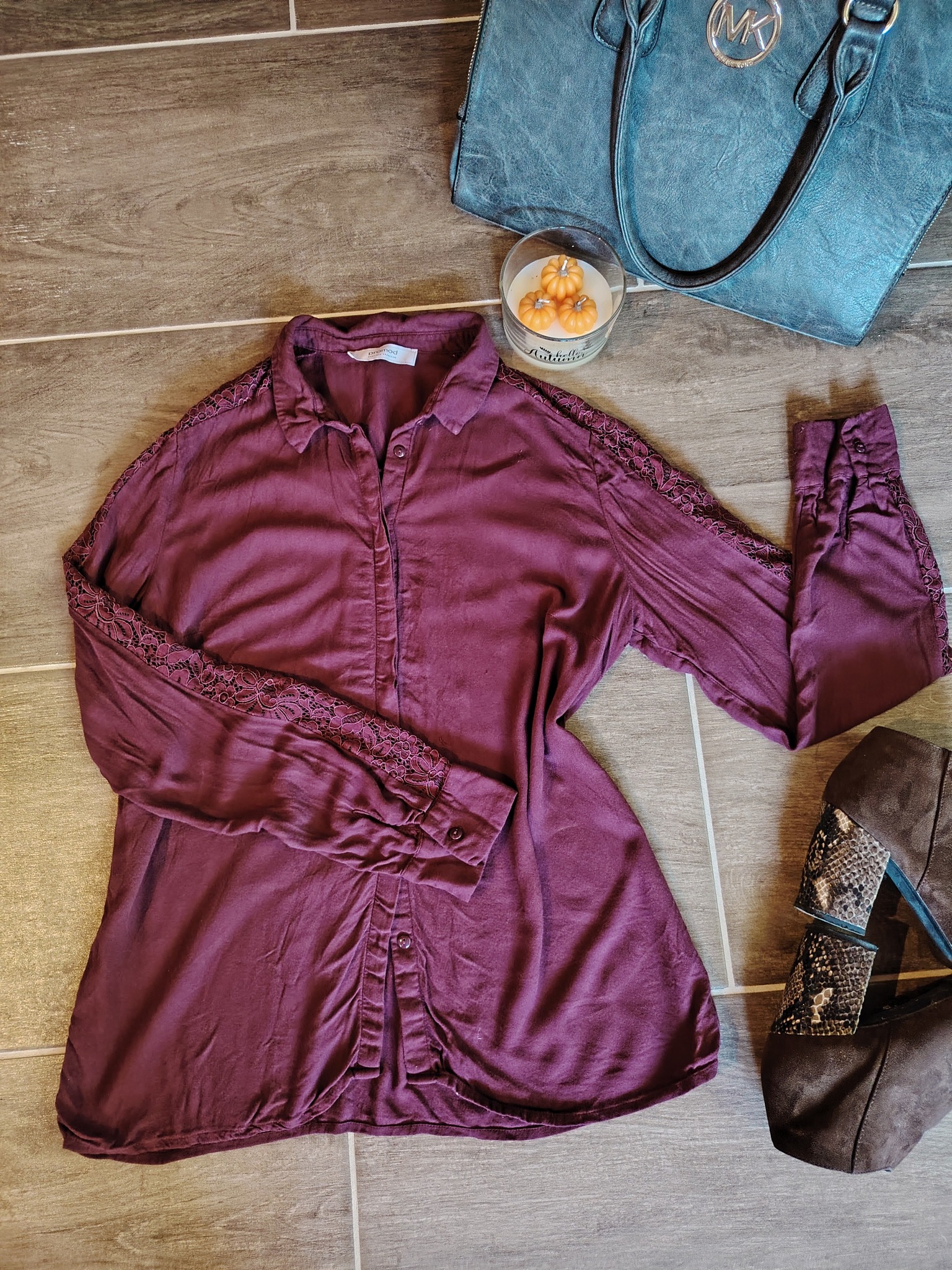 promod sötét lila pamut ing csipke részlettel az ujján l méret