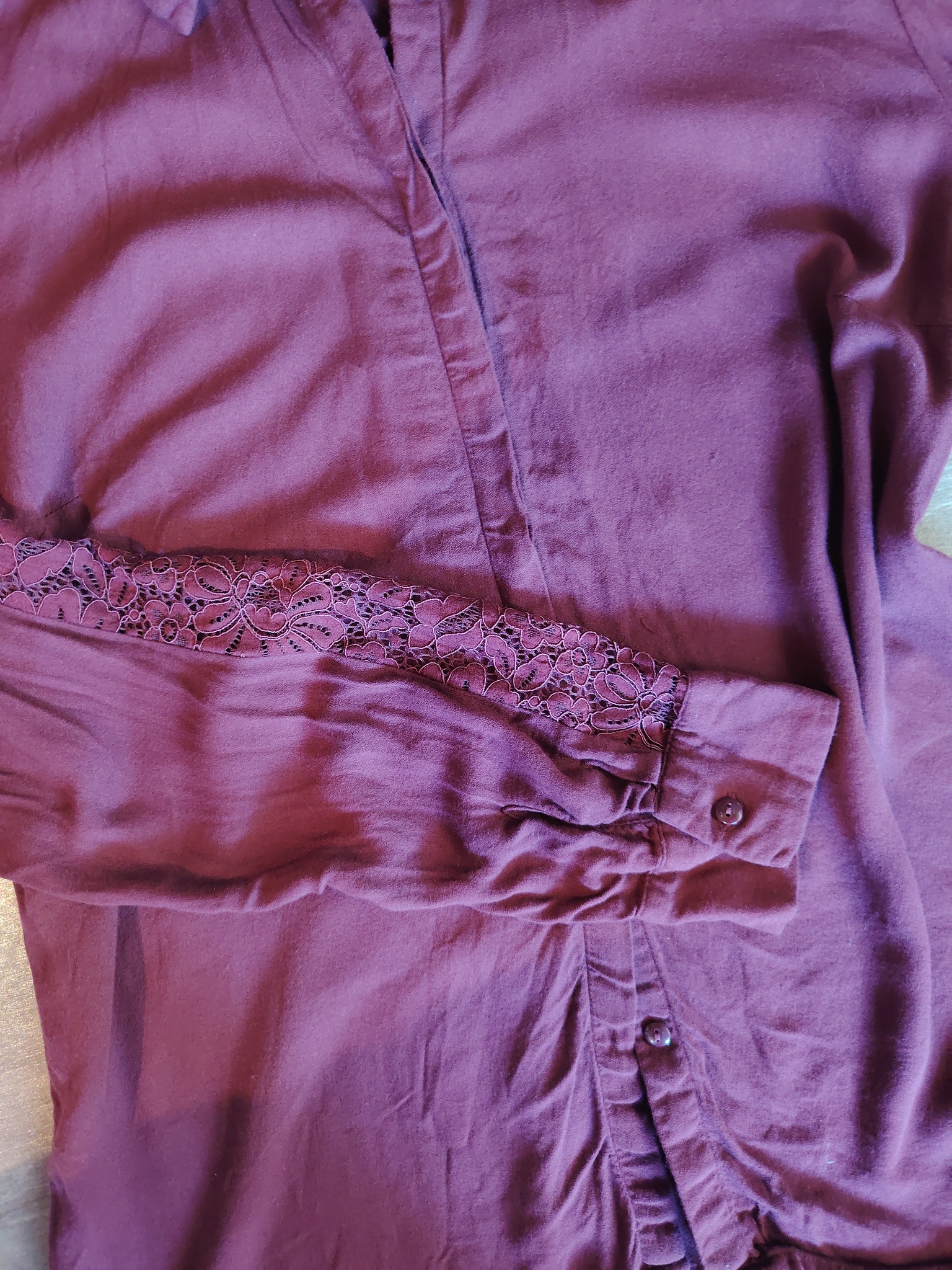 promod sötét lila pamut ing csipke részlettel az ujján l méret