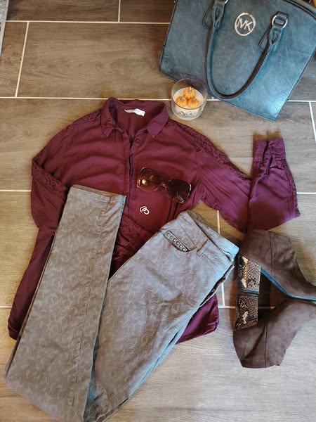 promod sötét lila pamut ing csipke részlettel az ujján l méret